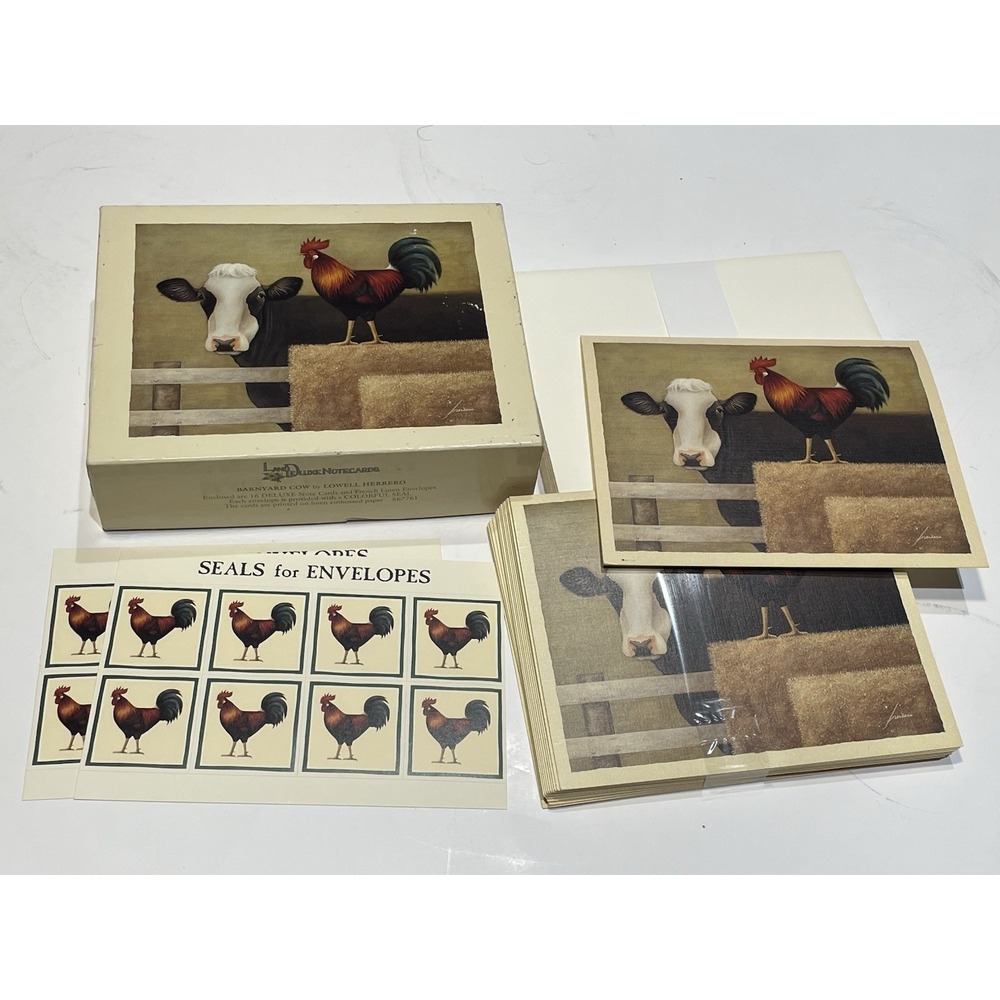Lang‎ Deluxe Note Cards Barnyard Cow Lowell Herrero Boxed 16 Postcards Vtg